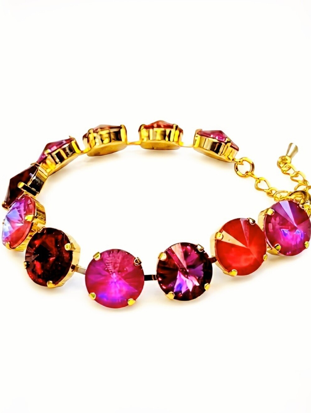 Pink Rose Sangria Crystal In Classic Tennis Bracelet In 18K Gold Plated
